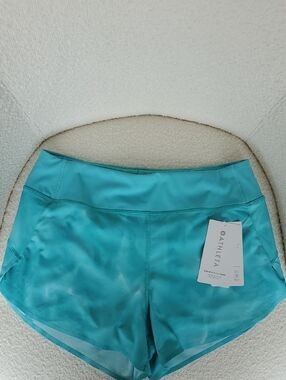 NWT Athleta Run With It 3.5" Aqua Teal & White Women's Athletic Shorts Size M